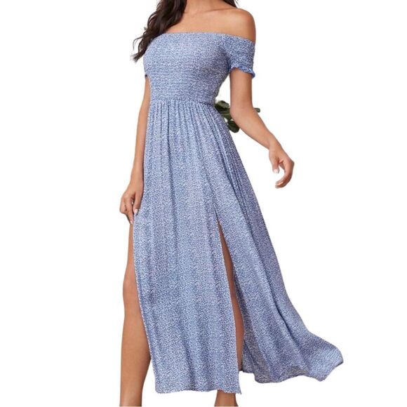 FINAL OFFER Cameria Blue Floral A-Line Midi Dress Size Small - Picture 1 of 14